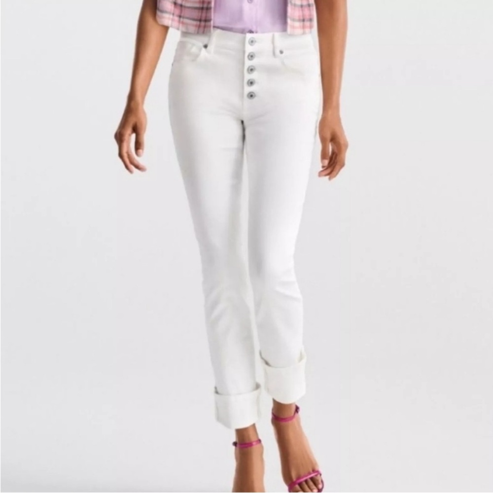 Cabi Button Fly Straight Pant Style 6284 White Jeans Spring 2023 Size 8